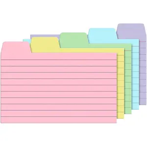 100 Pack 3x5 Lined Tabbed Index Cards with Tab Dividers, Colored 220 GSM Thick Paper