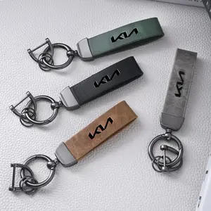 Vintage Leather Car Emblem Keychain, Auto Logo Keyring for Kia Sportage Ceed Sorento Cerato Optima Picanto Rio Soul K3 K5, Perfect Gift
