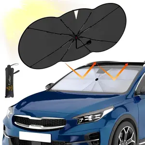 EcoNour Car Windshield Sunshade Umbrella - 240T Polyester Foldable Front Window Shade for UV Protection & Heat Relief - Universal Fit for Compact Cars