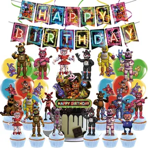 Five Nights at Freddy’s (FNAF) themed children’s birthday party decoration set — character foil balloon, cake topper, banner, complete set for decorating; ideal as a birthday gift and for birthday decorations
