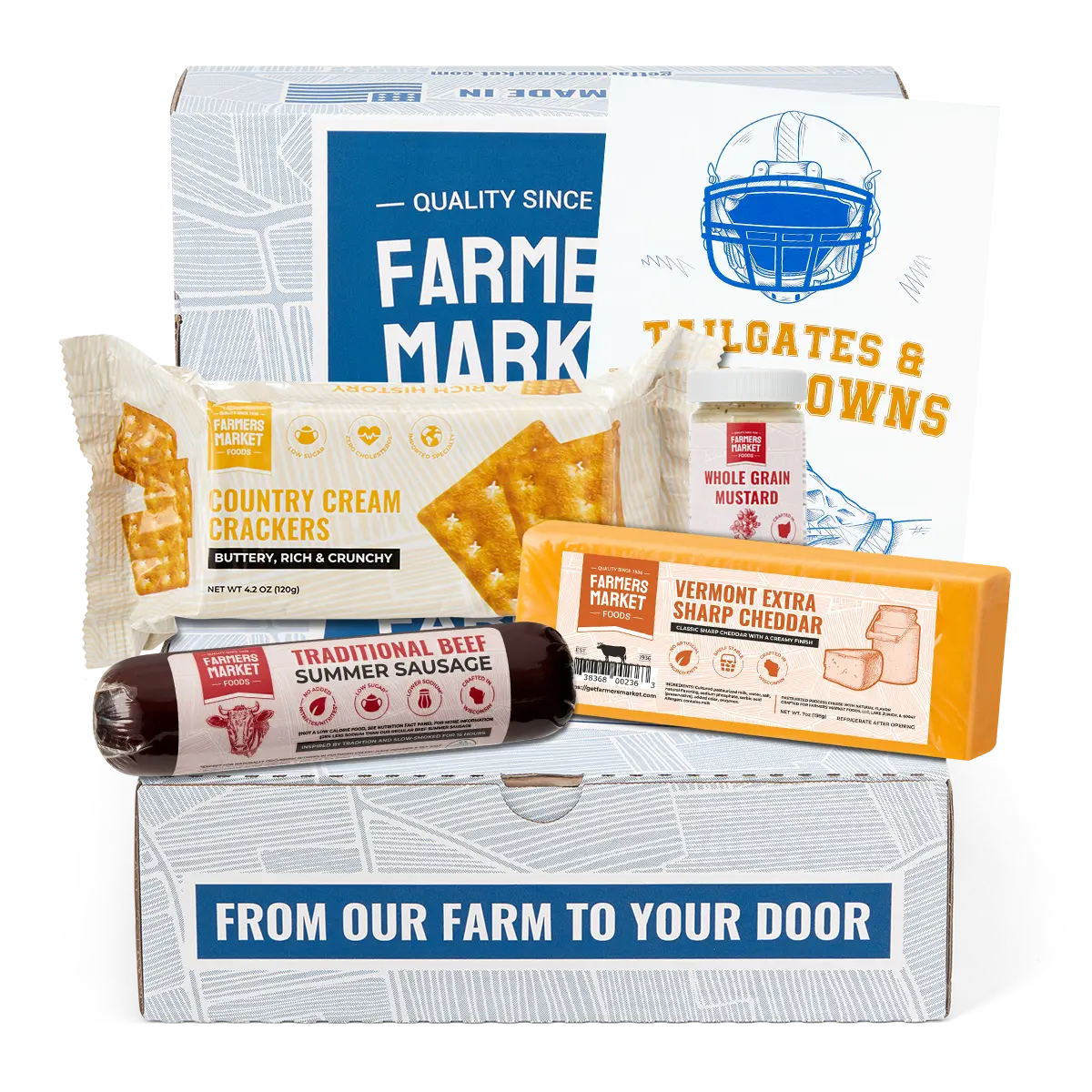 Farmers Market Foods Football Charcuterie Sampler Gift Box with All-Natural Summer Sausage, Premium Wisconsin Cheese, and Crackers Snack Box Set Men Gift Baskets