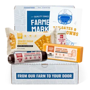 Farmers Market Foods Football Charcuterie Sampler Gift Box with All-Natural Summer Sausage, Premium Wisconsin Cheese, and Crackers