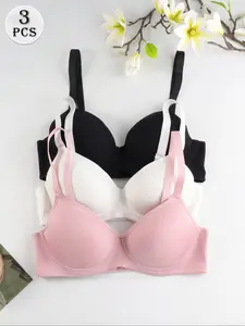 3-Piece Seamless Bra Set, Underwire Bras, Soft Comfortable Supportive Design, Breathable Bra, Fashionable Everyday & Sleep Wear, Underwear, Multiple Colors for Various Styles