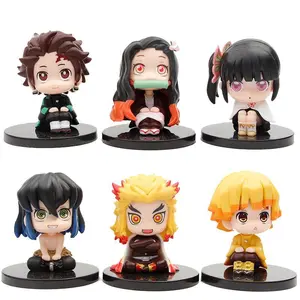 6Pcs Anime Demon Slayer Set Toy Figure Action Figure Kamado Tanjirou Nezuko Car Ornament Desktop Zenitsu Decorative Inosuke Doll