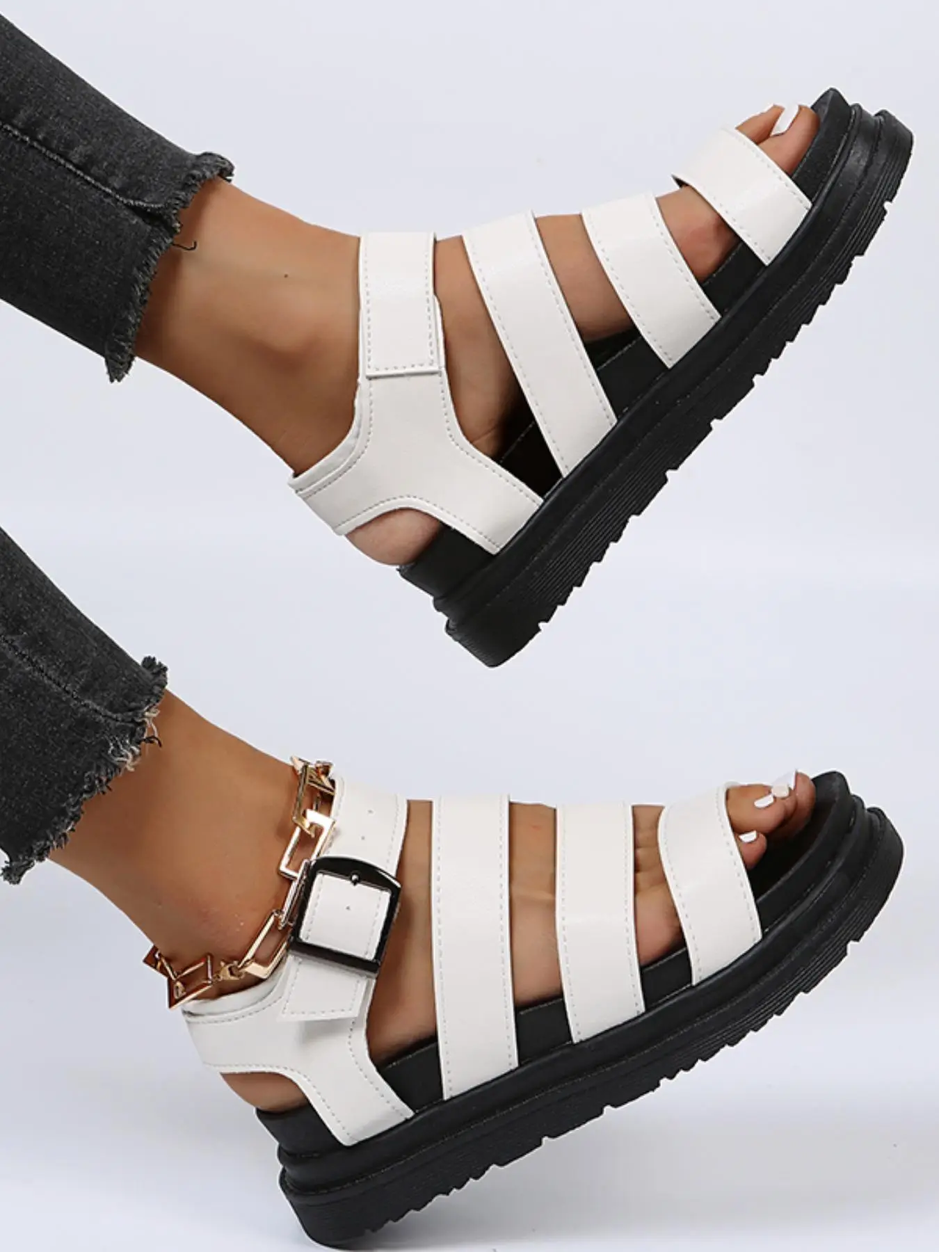 Summer Outfits 2024 Women's Fashionable Plain Color Platform Sandals, Casual Summer Beach Vacation Outdoor Sandals, Buckle Design Sandals for Daily Us