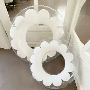 Durable PVC Inflatable Swim Ring, Elegant Transparent Pattern - Portable Design for Summer Pool Parties and Beach Trips