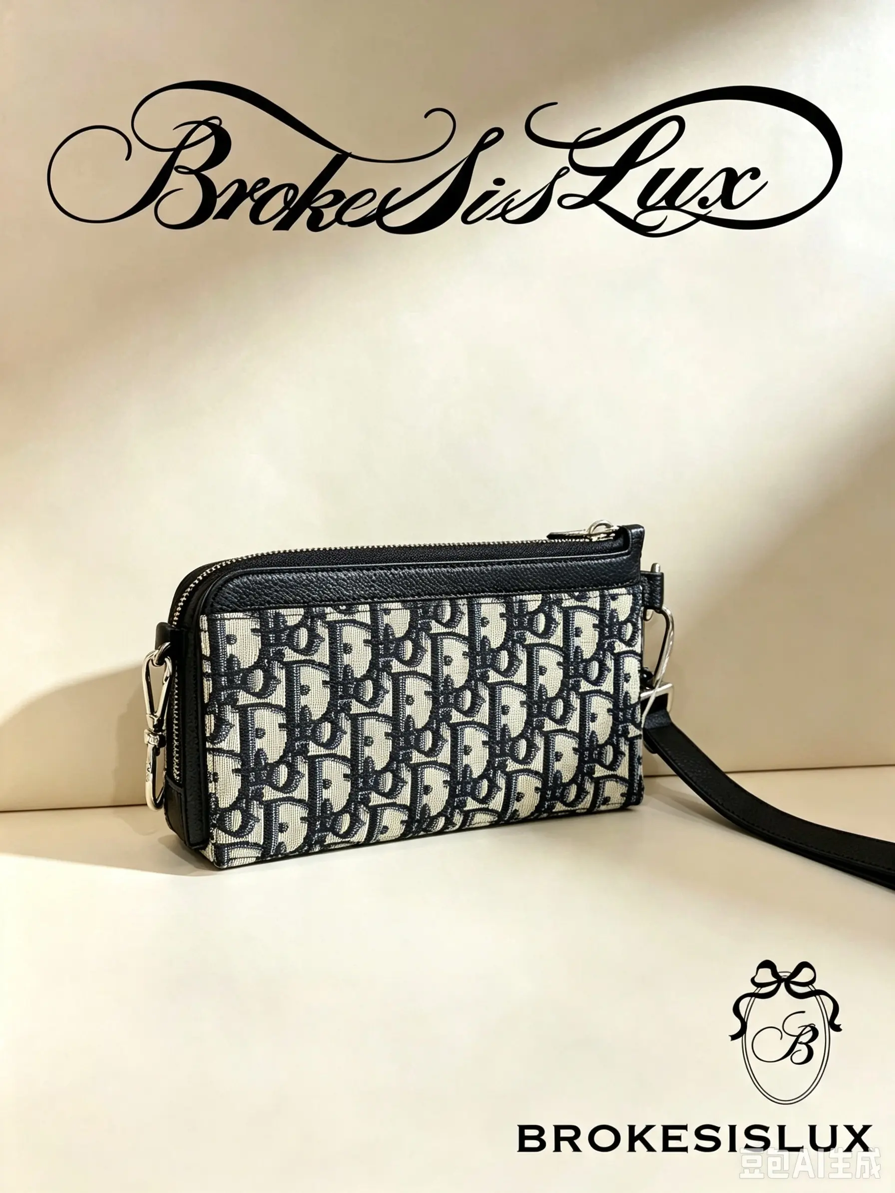 Pre-owned Dior Oblique Jacquard Canvas Zip Around Crossbody Pouch with Black Leather Trim