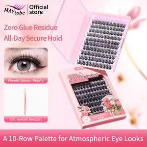 MAYtobe Self-Adhesive Lash Clusters Kit - No Glue Needed, Easy Apply 3D Wispy C-Curl Lashes | 60-120 Pcs Reusable Eyelash Extensions (14-16mm) with Tweezers