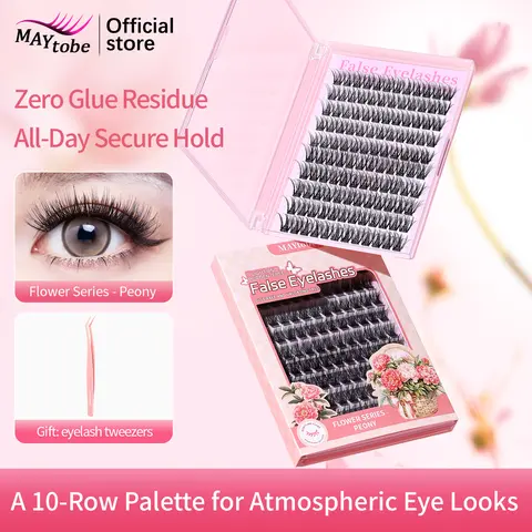 MAYtobe Lash Cluster Makeup Products Kit - Self-Adhesive C Curl 3D Wispy 14-16mm Reusable 3D Lash Extension Set with Eyelash Tweezers, Accessories Kit, Easy Application & Natural Defined Look (60-120 Pcs)