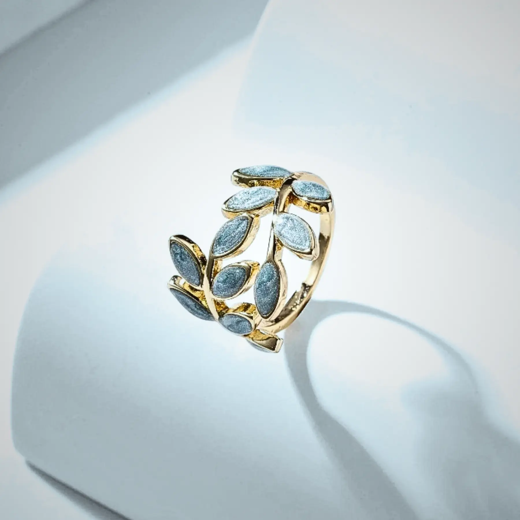 Women's Leaf Cuff Ring, Minimalist Adjustable Open Band Statement Jewelry