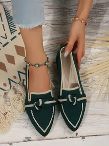 Women's Casual Butterfly Knot Pointed Toe Loafers, Textile Upper Rubber Sole Shoes, All Season Fashion Footwear