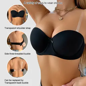 Women's Sheer Halter Neck Backless Bralette, Removable Straps, Multi-Wear Style, Invisible Design,strapless bandeau bra