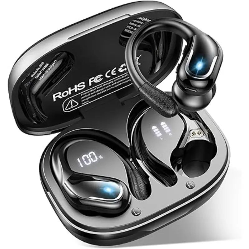 Ark eCart Wireless Earbud, Bluetooth 5.3 Headphones Pure Bass Sound with Earhooks, 75H Battery Over-Ear Headphones, Audio Earphones Headset
