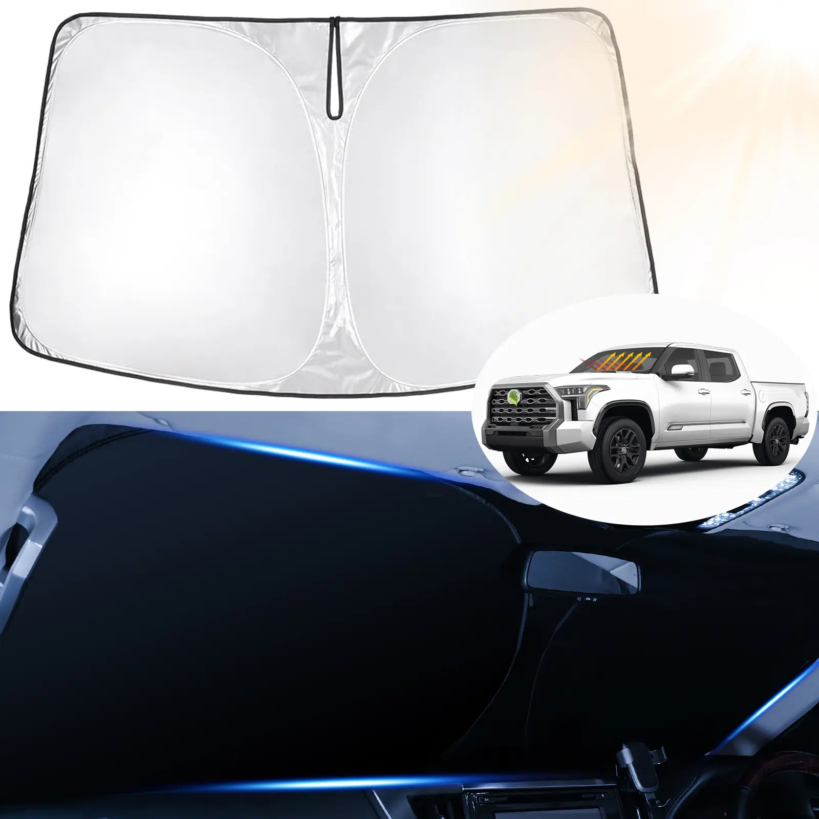 Canvcle Custom Fit Windshield Sun Shade for Toyota Tundra 2007-2026 Sunshade Sun Visor Protector Foldable Blocks UV Rays Keep Your Car Cooler, Sun Shades For Car Windows, Windshield Shade Cover