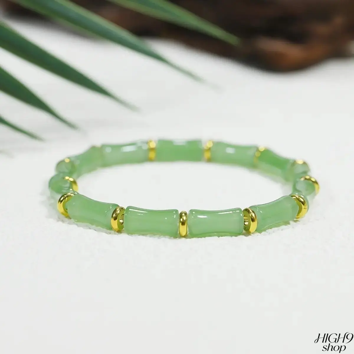 Women's Chinese Lucky Green Bamboo Beaded Bracelet, Gold Spacers Jade Bamboo Segment Bracelet, Fashion Feng Shui Jewelry, Meaningful Lunar New Year Gift for Daily Wear
