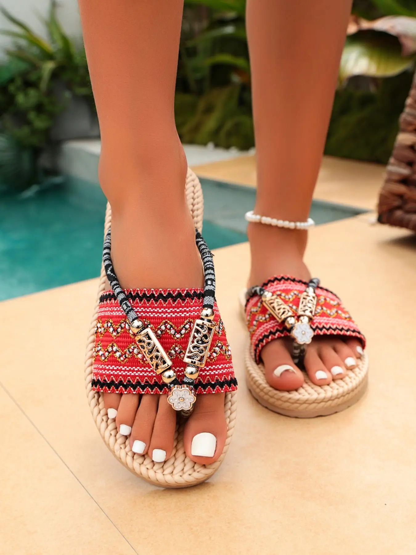 2026 Summer Ethnic Weave Strap Sandals for Women, Soft Sole Comfortable Beach Shoes, Outdoor Wear, Ideal for Vacation