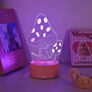 Mushroom Shaped 3D Night Light, USB Rechargeable Touch Control LED Lamp, Decorative Light for Bedroom and Nursery Decor, Ideal Gift for Women and Teens