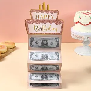 Gold Cake Birthday Card, Creative Pull-Tab Gift Holder, Fun Surprise Money Card for Birthday Parties and Anniversaries