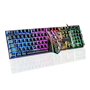 Wired Crack Rainbow Gaming And Mouse Combo  104 Keys Light Up Mechanical Feeling Computer For Pc Gamer(black)