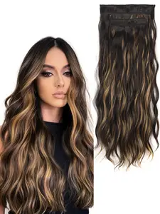 4 piece clip in hair extension set fluffy water wave natural clip in hair weft invisible hair clip loose and smooth for women Synthetic Wavy Hair synthetic hairpiece versatile styling for all occasions