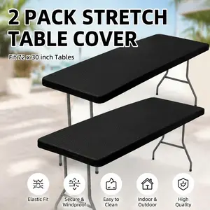 2 Pack Stretch Table Covers for 6ft Tables Washable Polyester Fits Indoor Outdoor Events Parties Picnics Weddings Graduations 30x72 Inches