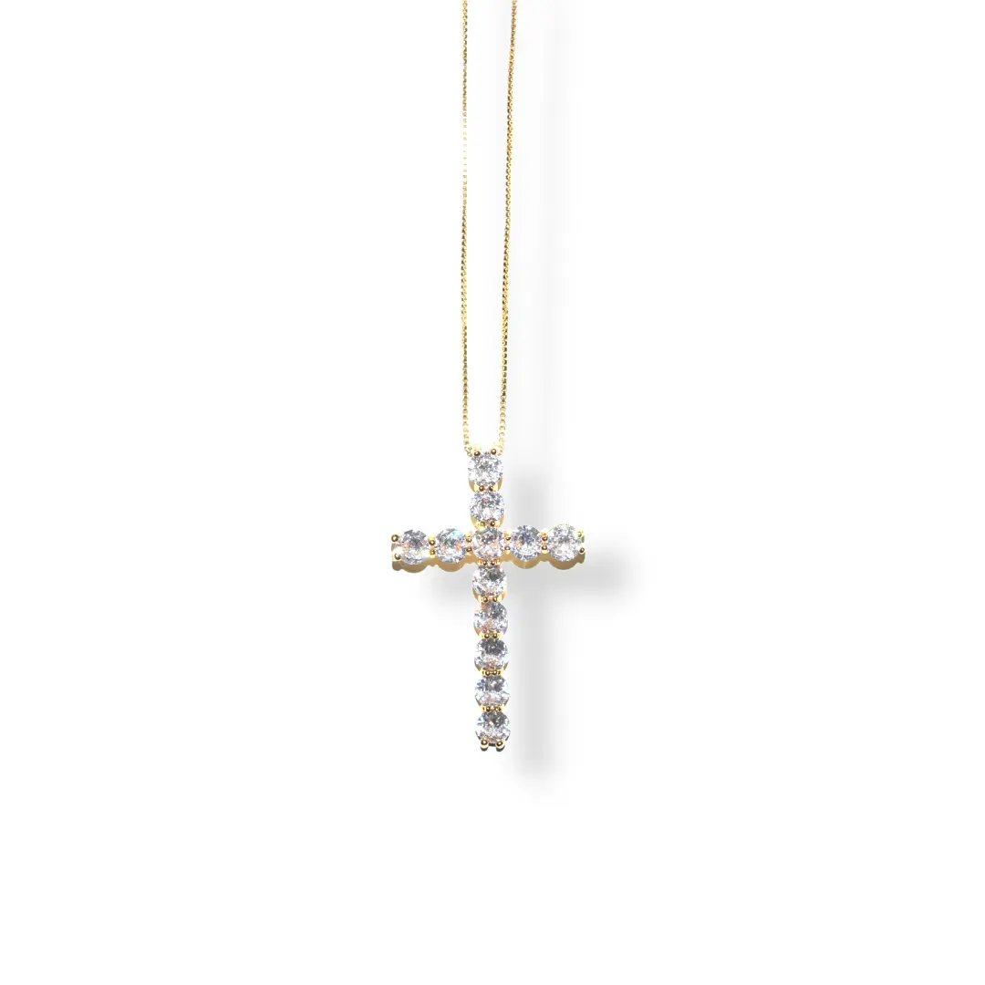 Pure Cross Large Statement Pendant with CZ Stones 18k Gold/Platinum Plated Copper Alloy Water Resistant Adjustable Chain Necklace