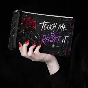 Touch Me & Regret It Clutch Bag | Gothic Rose Skull Wristlet