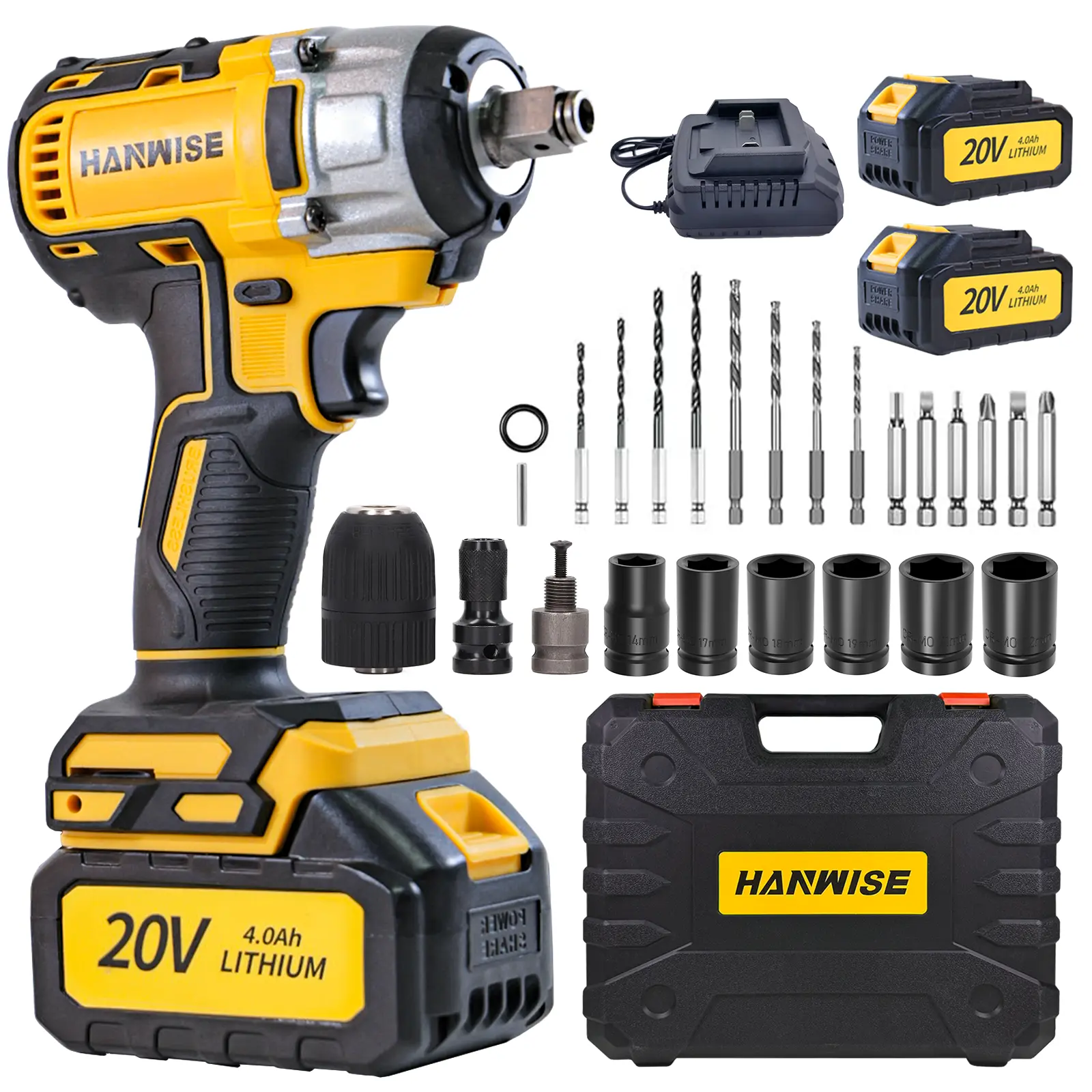20V cordless impact driver/driver-drill set, brushless electric impact gun drill, optional 4000mAh battery, tool case, charger, socket, and a complete accessory kit. Perfect as a car and home gift for men | Christmas gift