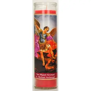 St Michael Red Wax Prayer Candle, 8 in