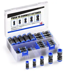 50pcs/box Quick Connect Air Pipe Fitting Kit-Metal Push-in Pneumatic Connector, Universal Thread, Leak-Proof, Easy to Install, Suitable for 5/32,1/4,5/16,3/8,1/2 Inch Tube, Cap Connector Type Hardware Parts Industrial Heavy Duty Hose High Pressure Hose