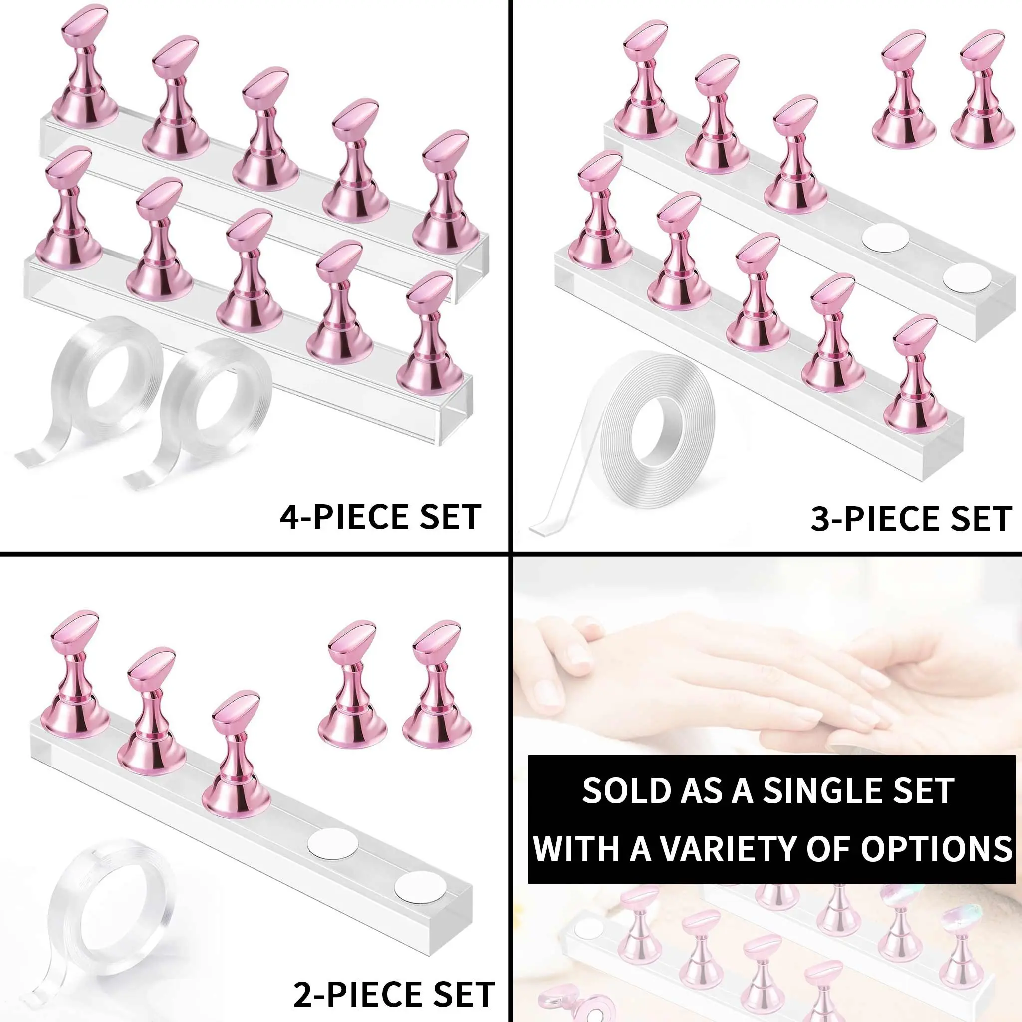 Nail Stand Acrylic French Nail Art Equipment Display Stand Manicure Practice Nail Holder for Painting Nails Magnetic Practice Stands with Double-sided Tape For DIY Salon Supplies (Pink)