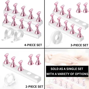 Nail Stand Acrylic French Nail Art Display Stand Practice Nail Holder for Painting Nails Magnetic Practice Stands with Double-sided Tape For DIY Salon Supplies (Pink)