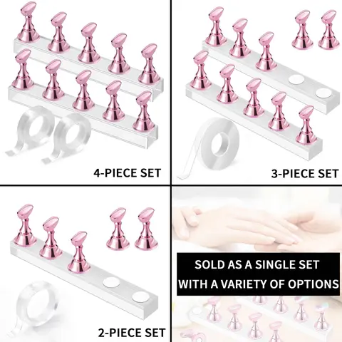 Nail Stand Acrylic French Nail Art Equipment Display Stand Manicure Practice Nail Holder for Painting Nails Magnetic Practice Stands with Double-sided Tape For DIY Salon Supplies (Pink)