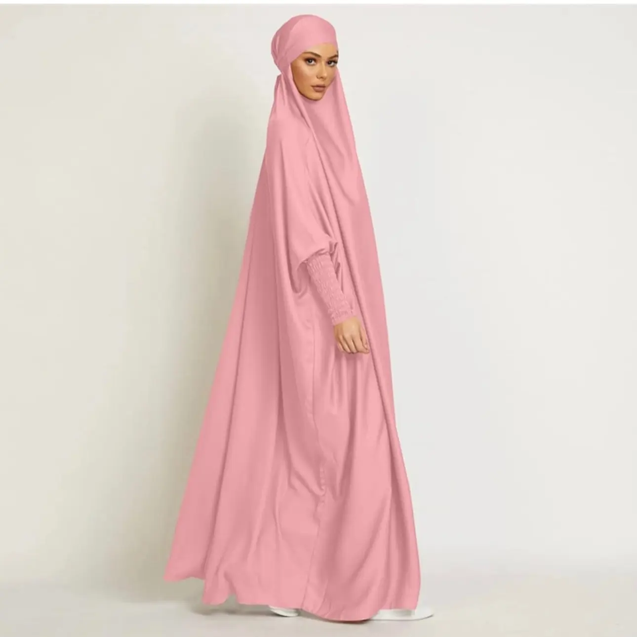 Women's Hooded Jilbab Abaya, Long-Sleeve Maxi Prayer Robe with Included Hijab, Full Coverage Islamic Modesty Clothing Pink Outfits For Muslim Daily