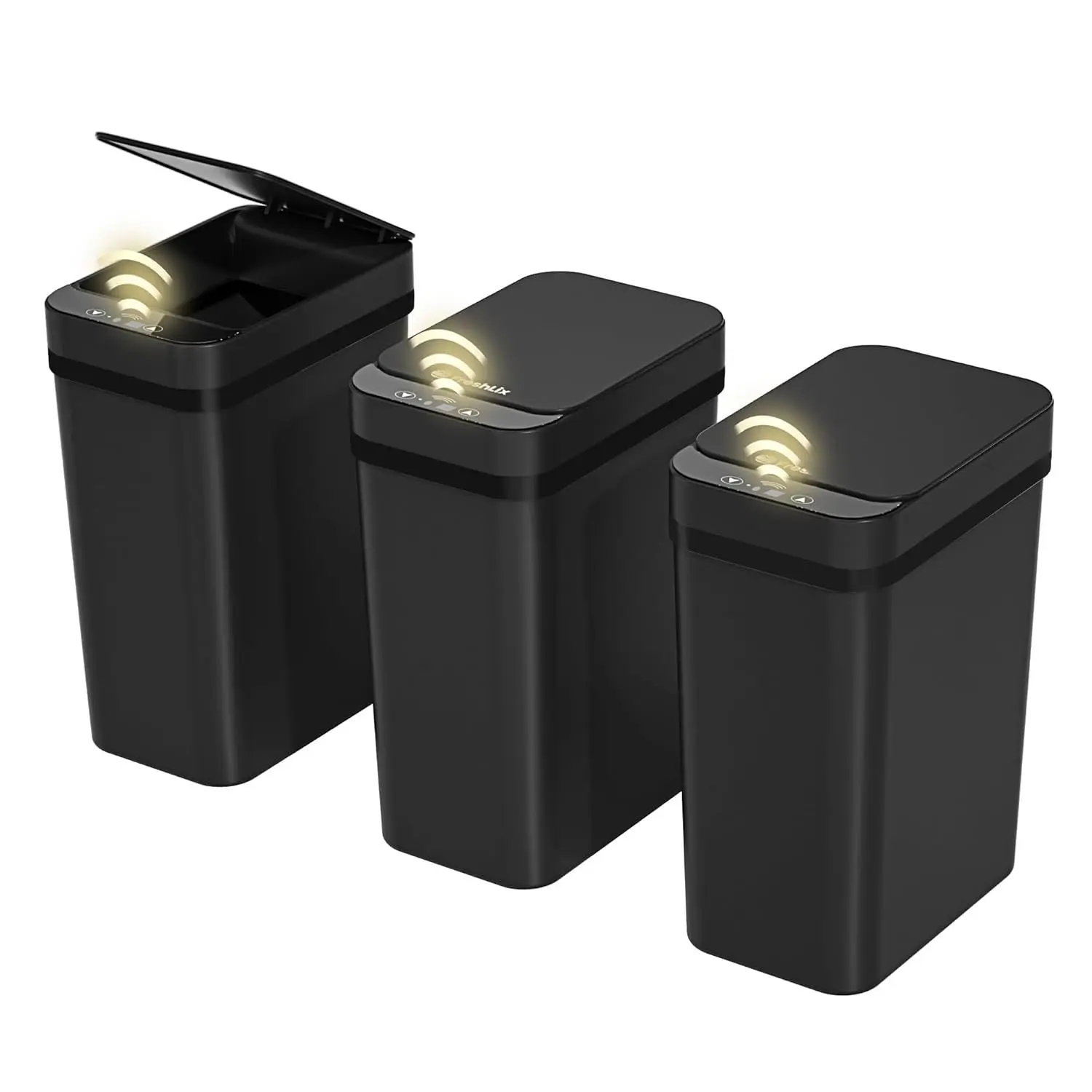 3 Pack Bathroom Trash Can 2.6 Gallon Small Touchless Automatic Motion Sensor Trash Cans Slim  Garbage Bin with Lid for Kitchen, Office, Bedroom Black