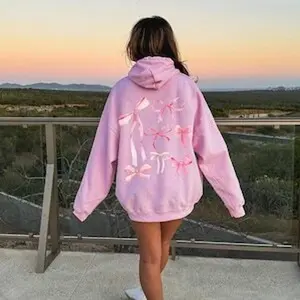 Pink Bow Hoodie Sweatshirt, Coquette Hoodie Sweatshirt, Ballet Sweatshirt, Coquette Top, Coquette Clothing, Girly Pink Ribbon Bow Pullover bow  hoodie