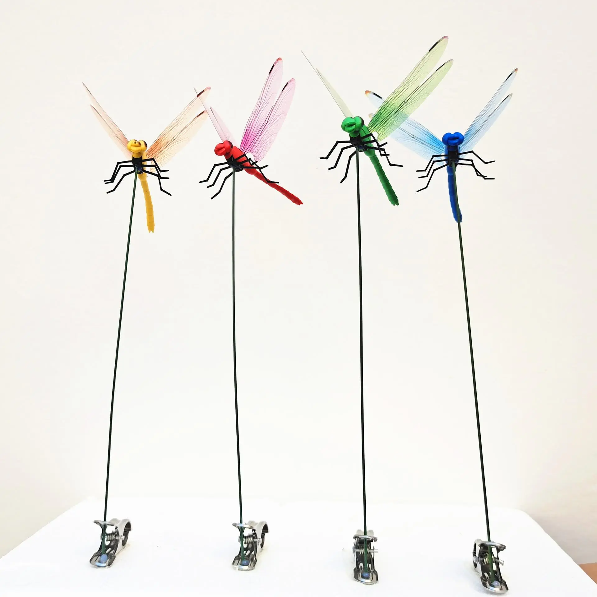 4Pcs 3D Dragonfly Garden Stakes | 4 color Outdoor Decor & Insect Repellent
