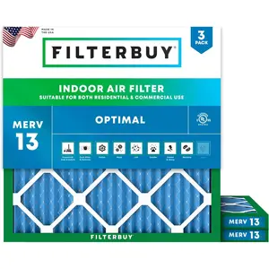 Filterbuy 12x12x1 Air Filter (3-Pack), Pleated MERV 13 Optimal Defense HVAC AC Furnace Air Filters (Actual Size: 11.75 x 11.75 x 0.75 Inches)