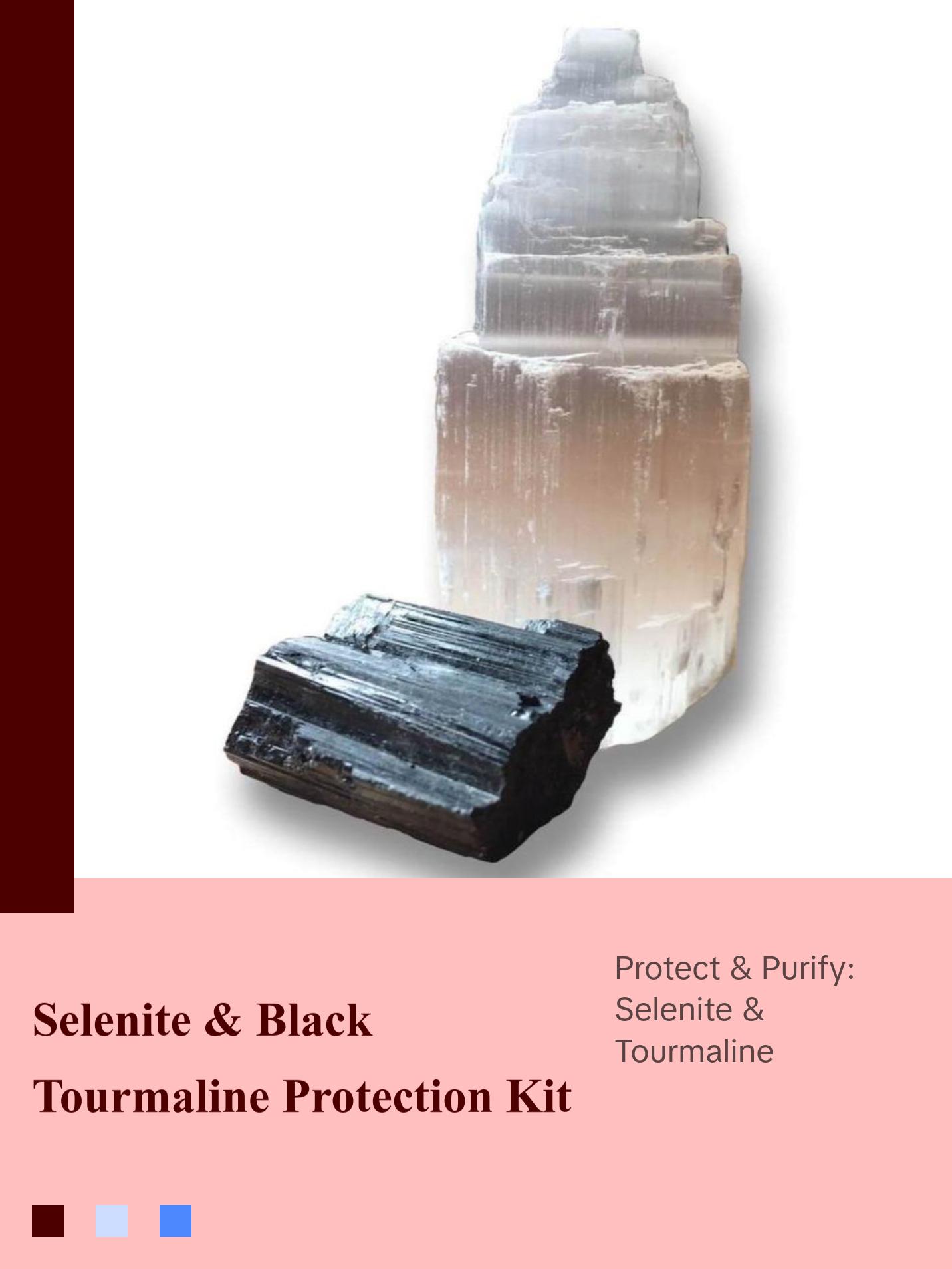 Raw Selenite Tower and Black Tourmaline Raw - Protection Bundle