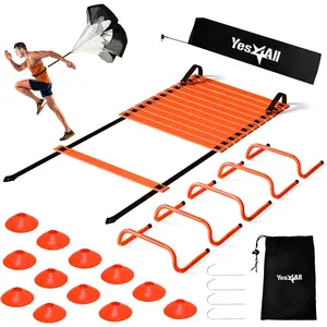 Yes4All Agility Ladder Speed Training Equipment Set - 1 Adjustable Agility Ladder, 12 Soccer Cones, 5 Hurdles, Jump Rope, Running Parachute - Speed & Agility Training Equipment for All Ages