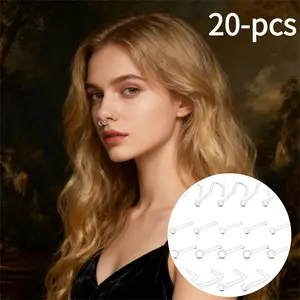 20pcs Clear Nose Studs Acrylic L Shape Nose Rings Bioflex Bone Pin Straight Nose Studs Flexible Nose Piercing Retainer Flat Top for Men Women