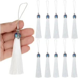 20 count 16cm/6.3inches   Color Bookmark Tassels Silky  Soft Craft Tassels with Loops for Bookmarks, Crafts and  Making (White)