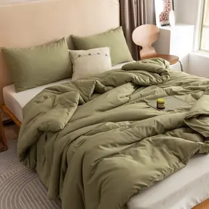 Comforter Full Size for Girls Boys Teens Olive Green, 3pcs (1 Comforter & 2 Pillowcases), Lightweight Dorm Bedding Blanket Quilts