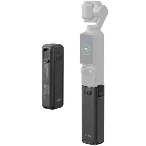 TELESIN Fast Charging Battery Handle for Xtra Muse, DJI Osmo Pocket 4/3 - 5000mAh Extended Camera Accessories Grip, 1.3X Runtime Boost, Charge-While-Shooting, Compact Tripod Mount, Phone-Ready, Smart Protection for Travel, Vlogging