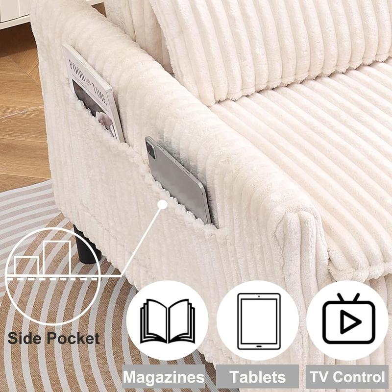 3 in 1 Convertible Sleeper Chair, Pull Out Sofa Bed with Adjustable Backrest & Storage Pockets, Recliner Chair Bed, Modern Corduroy Chaise Lounge for Bedroom Living Room Small Space (Beige)