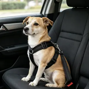 Adjustable Pet Safety Seat Belt Harness with Tow Hooks for Dogs, Safety Harnesses, Durable Polyamide Material, Rear Seat Placement - Ensures Secure Car Travel for Pets