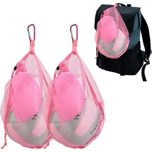 Pink Mesh Volleyball Bag Single Ball with Clip Drawstring Sackpack Soccer Ball Bag Basketball Bag Backpack Swim Bag Carry Bag with Zipper Pocket For Men Women Teen Gym Sports Gifts