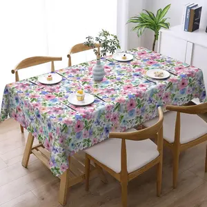Rectangle Tablecloth, Yellow Background With White Flowers Waterproof Table Cloth Cover, 60x84 inch Wipeable Rectangle Tablecloth for Camping and Indoor Dining