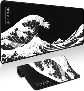 Black Waves XL Gaming Desk Mat – 31.5" x 11.8" Large Mouse Pad for Keyboard and Mouse with Non-Slip Rubber Base for Home, Office & Gaming