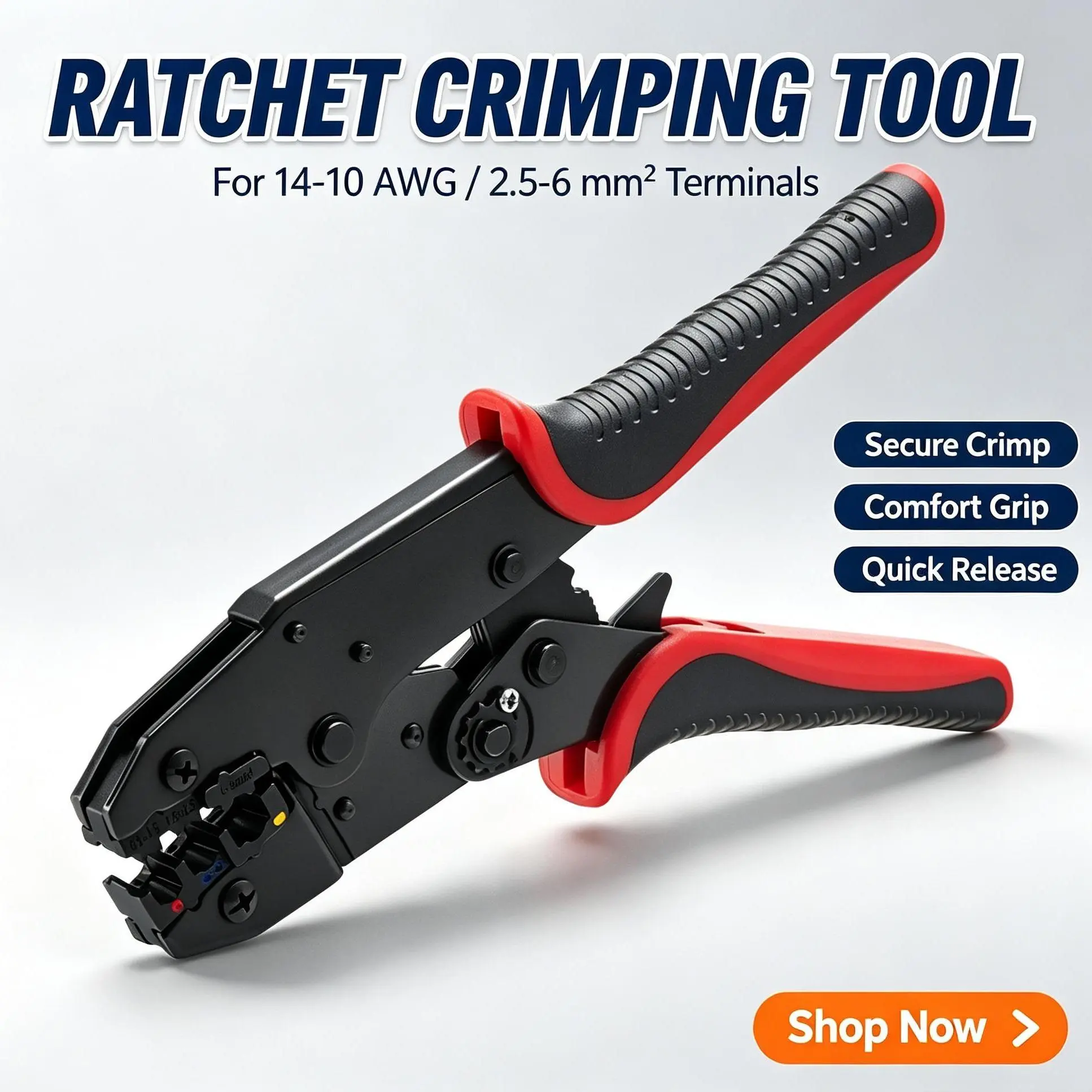 HS-30J 45# Carbon Steel Ratcheting Wire Crimping Tool with Metal Jaws, 22-10 AWG, 1.19 lbs, 8.86x3.35x0.87 inches, Heavy-Duty Labor-Saving Electrical Terminal Pliers, Metric & AWG Markings, Quick Release, Adjustable Force for DIY Users